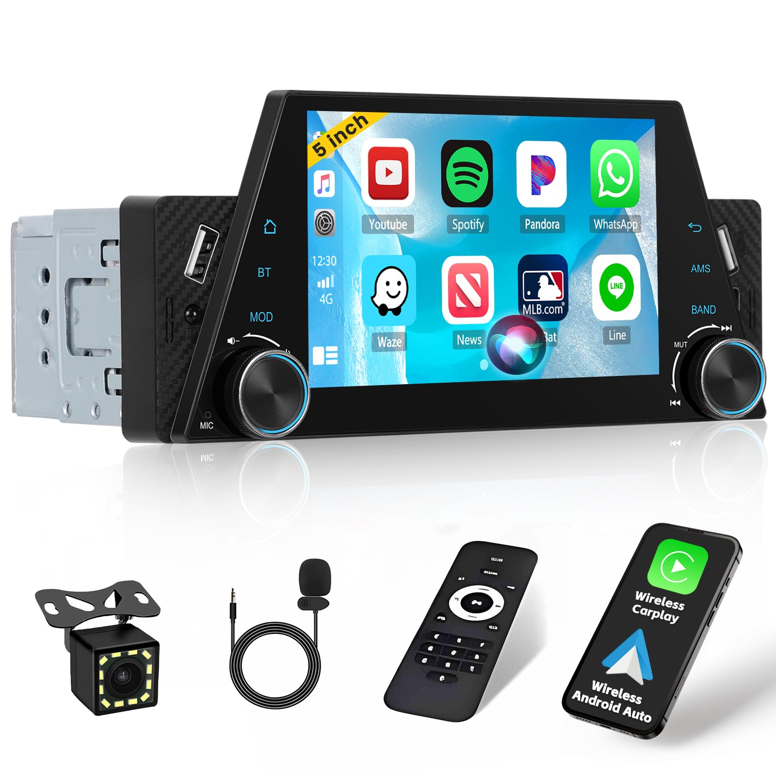 Amazon.com: Upgrade 5 Inch Single Din Car Stereo with Carplay